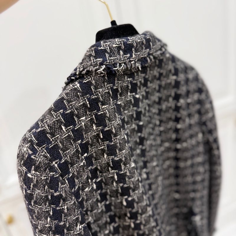 CHANEL 香奈兒 毛呢 黑灰 西外 西裝外套 短大衣 大衣 外套 夾克-6