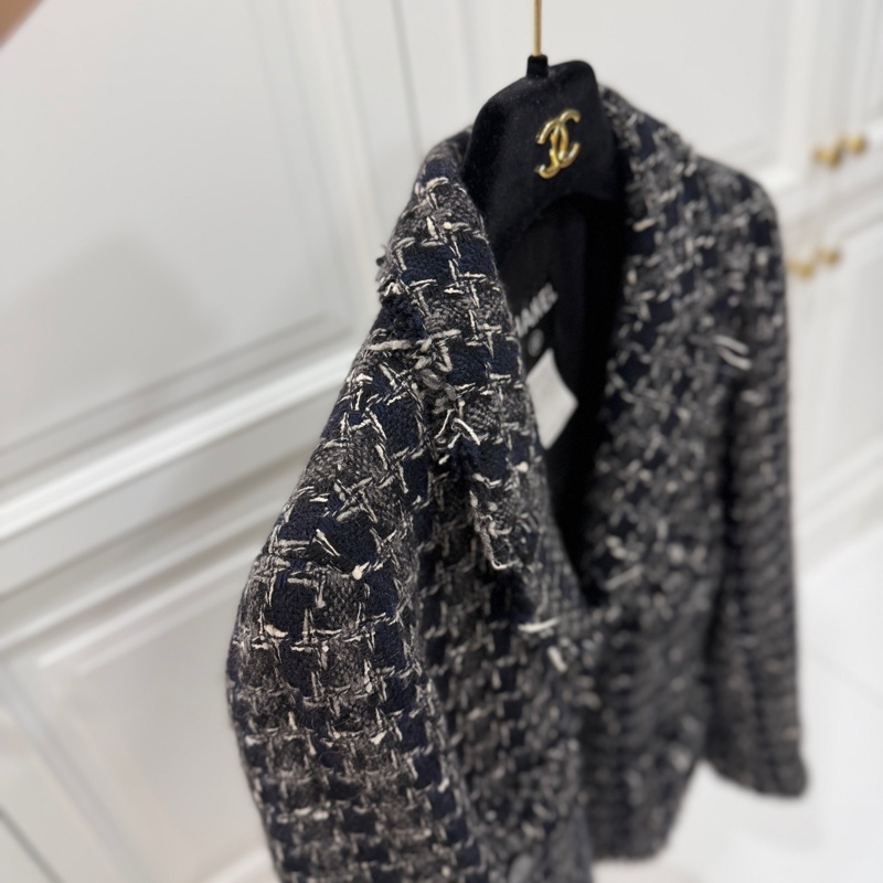 CHANEL 香奈兒 毛呢 黑灰 西外 西裝外套 短大衣 大衣 外套 夾克-8