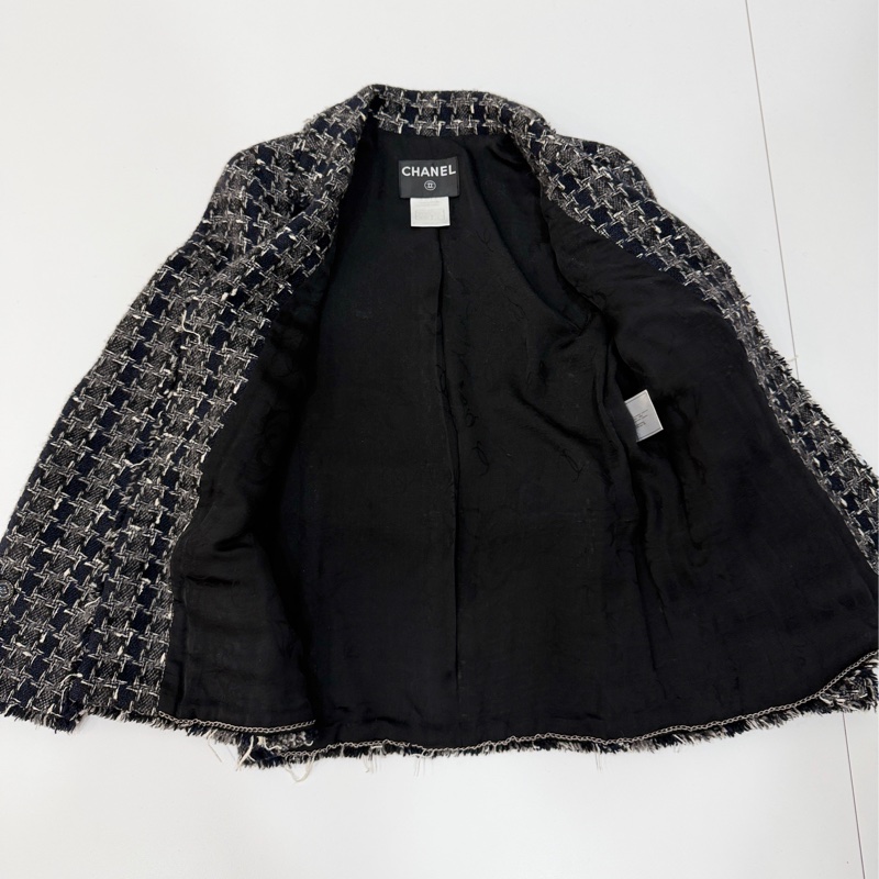 CHANEL 香奈兒 毛呢 黑灰 西外 西裝外套 短大衣 大衣 外套 夾克-10
