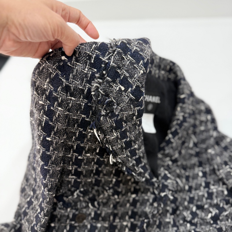 CHANEL 香奈兒 毛呢 黑灰 西外 西裝外套 短大衣 大衣 外套 夾克-11