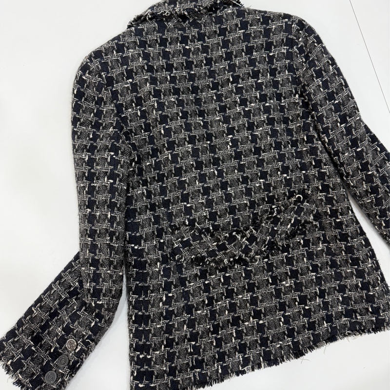 CHANEL 香奈兒 毛呢 黑灰 西外 西裝外套 短大衣 大衣 外套 夾克-13