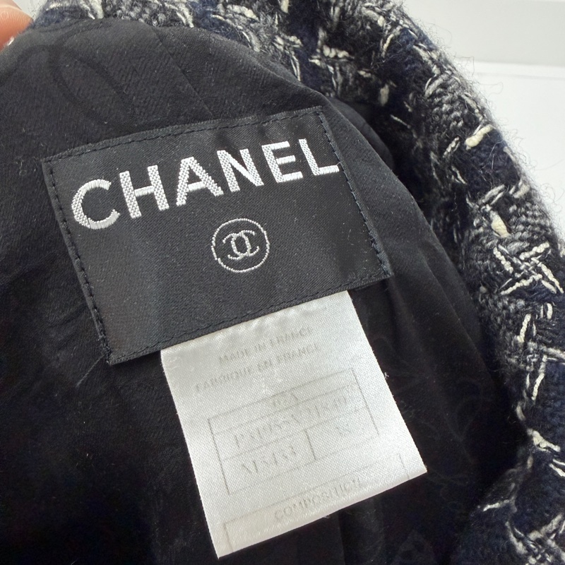 CHANEL 香奈兒 毛呢 黑灰 西外 西裝外套 短大衣 大衣 外套 夾克-14