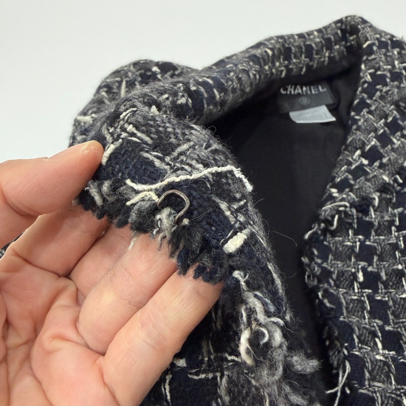 CHANEL 香奈兒 毛呢 黑灰 西外 西裝外套 短大衣 大衣 外套 夾克-18