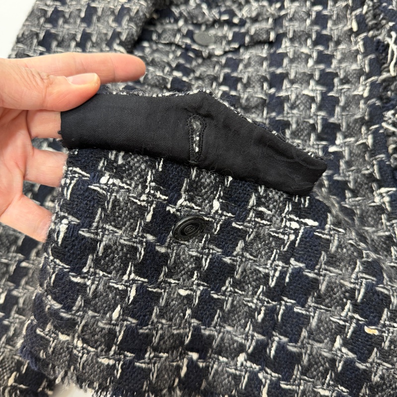 CHANEL 香奈兒 毛呢 黑灰 西外 西裝外套 短大衣 大衣 外套 夾克-19
