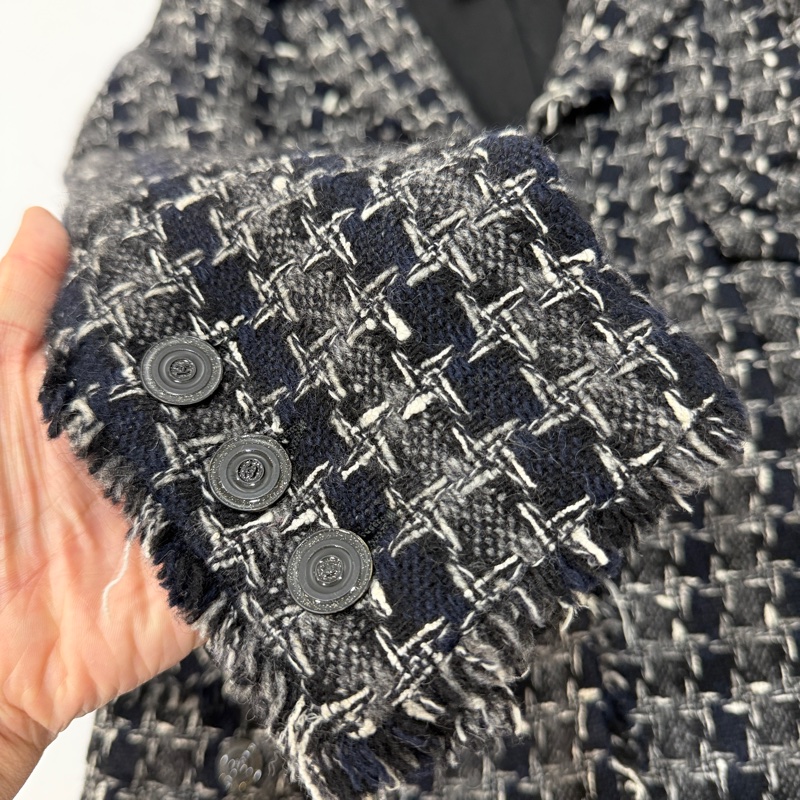 CHANEL 香奈兒 毛呢 黑灰 西外 西裝外套 短大衣 大衣 外套 夾克-20