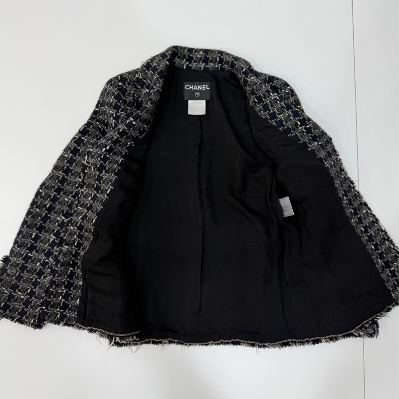 CHANEL 香奈兒 毛呢 黑灰 西外 西裝外套 短大衣 大衣 外套 夾克-23