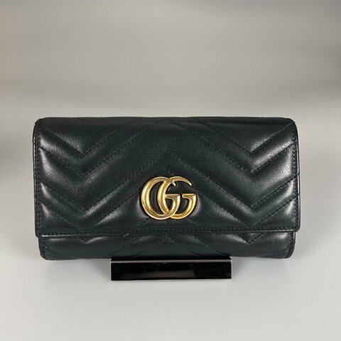 GUCCI 443436  黑色金釦MARMONT掀蓋長夾