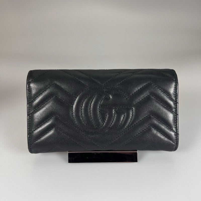 GUCCI 443436  黑色金釦MARMONT掀蓋長夾-1