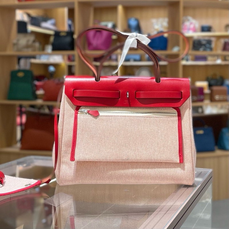 Hermes 爱马仕 Herbag31 红色飞马帆布配马鞍皮飞马-1