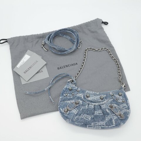 Balenciaga 巴黎世家 Le Cagole Mini 字母老花 牛仔布 藍色 丹寧 鏈帶包 可頌包