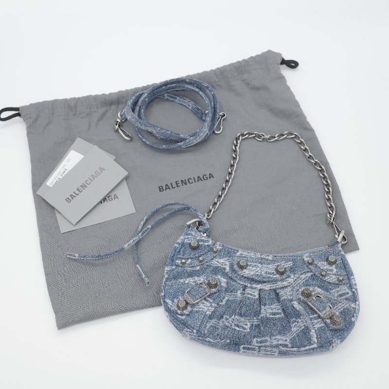 Balenciaga 巴黎世家 Le Cagole Mini 字母老花 牛仔布 藍色 丹寧 鏈帶包 可頌包-0