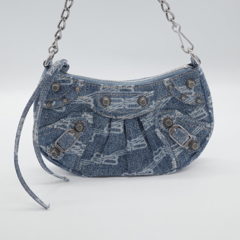 Balenciaga 巴黎世家 Le Cagole Mini 字母老花 牛仔布 藍色 丹寧 鏈帶包 可頌包-1