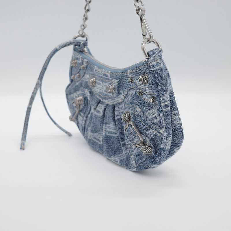 Balenciaga 巴黎世家 Le Cagole Mini 字母老花 牛仔布 藍色 丹寧 鏈帶包 可頌包-2