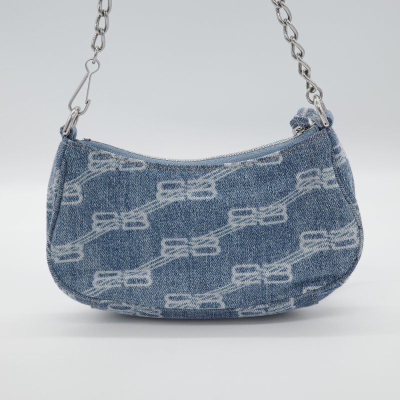 Balenciaga 巴黎世家 Le Cagole Mini 字母老花 牛仔布 藍色 丹寧 鏈帶包 可頌包-3