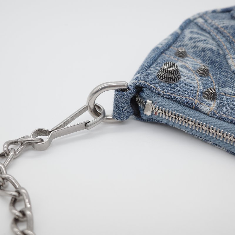 Balenciaga 巴黎世家 Le Cagole Mini 字母老花 牛仔布 藍色 丹寧 鏈帶包 可頌包-5