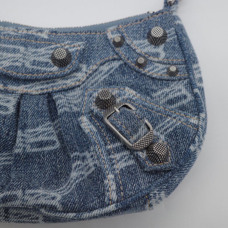 Balenciaga 巴黎世家 Le Cagole Mini 字母老花 牛仔布 藍色 丹寧 鏈帶包 可頌包-8