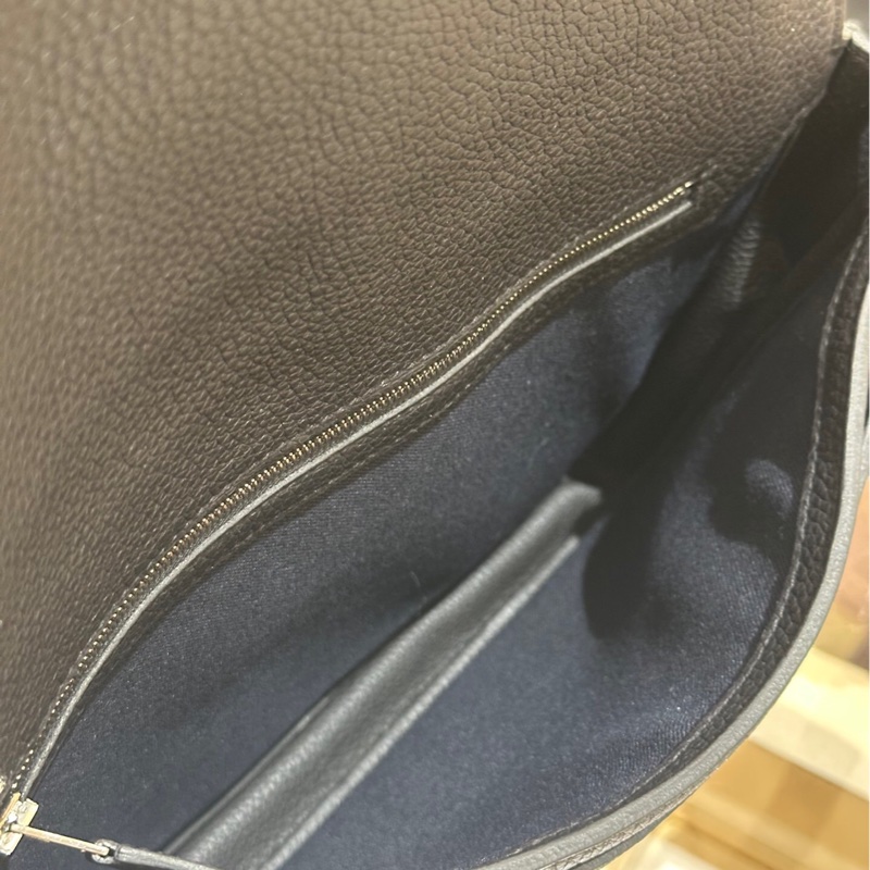 Hermes愛馬仕 SteveLightjunior黑色銀扣Togo皮信差包斜挎包，w刻，size：27*23*4.5-3