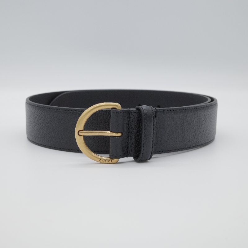 Gucci古馳 經典 仿舊金屬扣環 小牛皮 腰帶 古黃銅 D 型環扣 腰帶-0