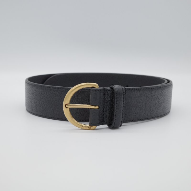 Gucci古馳 經典 仿舊金屬扣環 小牛皮 腰帶 古黃銅 D 型環扣 腰帶-1