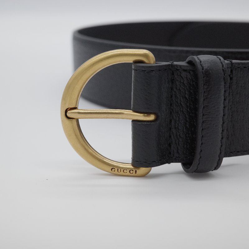 Gucci古馳 經典 仿舊金屬扣環 小牛皮 腰帶 古黃銅 D 型環扣 腰帶-5