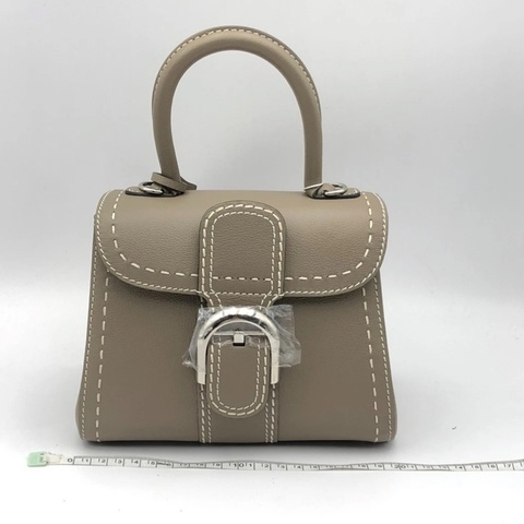 Delvaux德爾沃Brilliant+mini大象灰外縫線牛皮搭扣包手提斜挎包,size：20*15cm