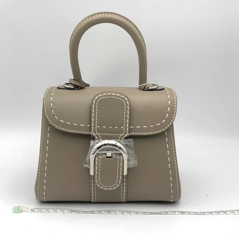 Delvaux德爾沃Brilliant+mini大象灰外縫線牛皮搭扣包手提斜挎包,size：20*15cm-0