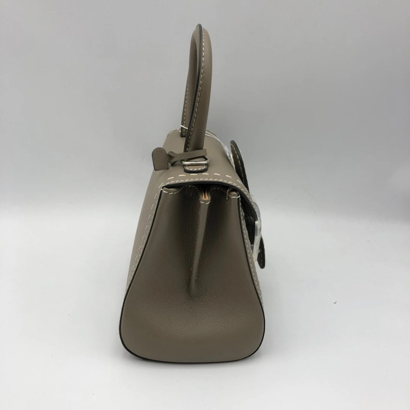 Delvaux德爾沃Brilliant+mini大象灰外縫線牛皮搭扣包手提斜挎包,size：20*15cm-2