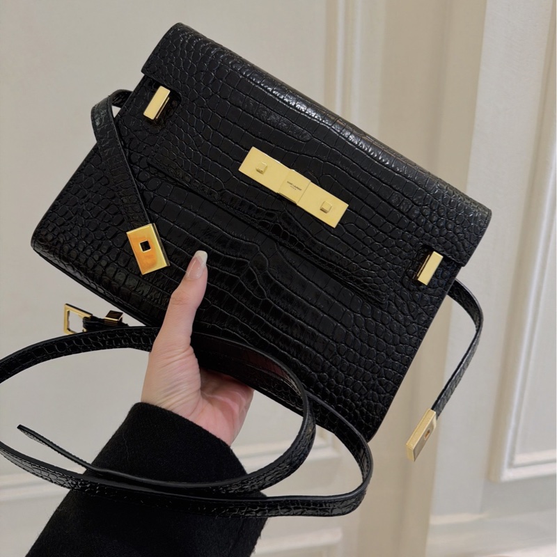 【全新品】YSL聖羅蘭 黑金 鰐魚紋曼哈頓 稀有小號斜挎包-0