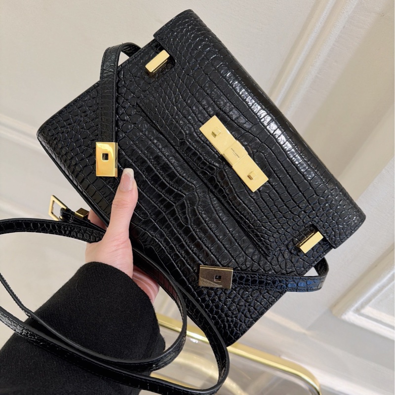 【全新品】YSL聖羅蘭 黑金 鰐魚紋曼哈頓 稀有小號斜挎包-1