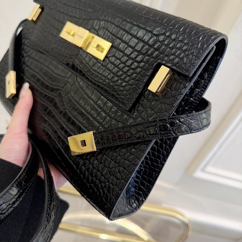 【全新品】YSL聖羅蘭 黑金 鰐魚紋曼哈頓 稀有小號斜挎包-3