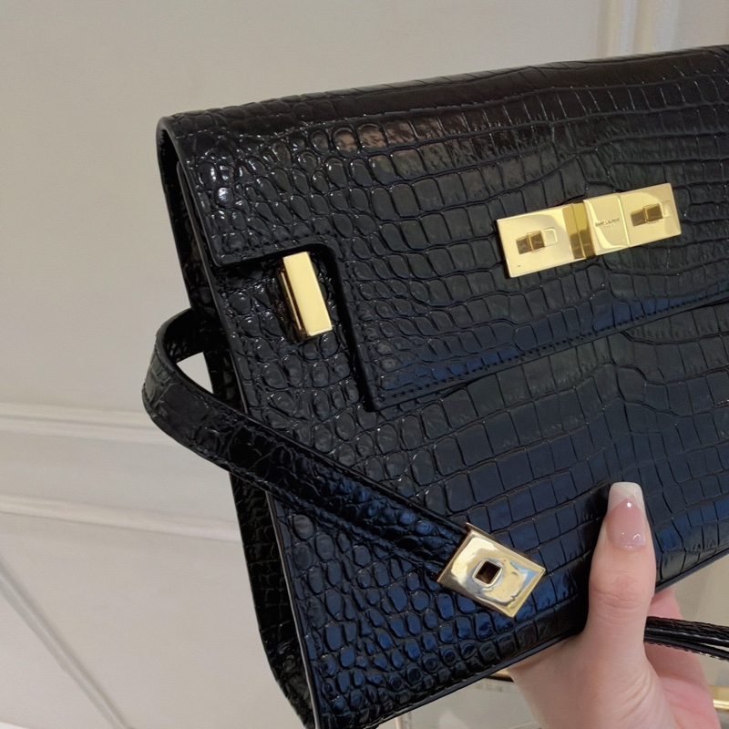 【全新品】YSL聖羅蘭 黑金 鰐魚紋曼哈頓 稀有小號斜挎包-4
