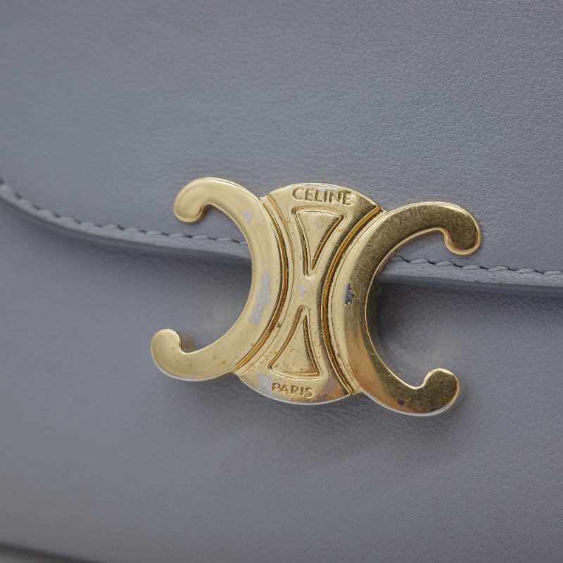 Celine 思琳 Triomphe 經典凱旋門 紫羅藍色 亮面光滑 小牛皮 翻蓋 三折短夾-5