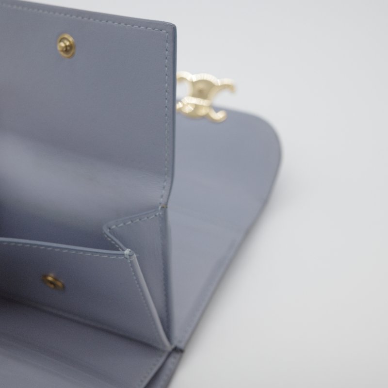 Celine 思琳 Triomphe 經典凱旋門 紫羅藍色 亮面光滑 小牛皮 翻蓋 三折短夾-12