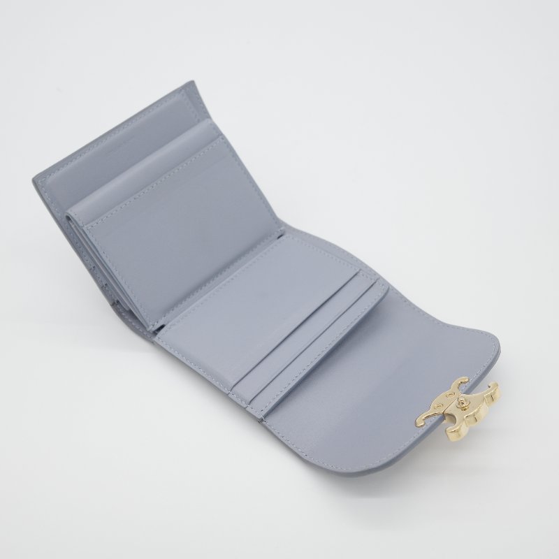 Celine 思琳 Triomphe 經典凱旋門 紫羅藍色 亮面光滑 小牛皮 翻蓋 三折短夾-14