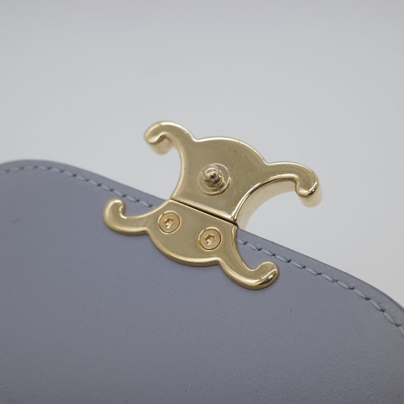 Celine 思琳 Triomphe 經典凱旋門 紫羅藍色 亮面光滑 小牛皮 翻蓋 三折短夾-15