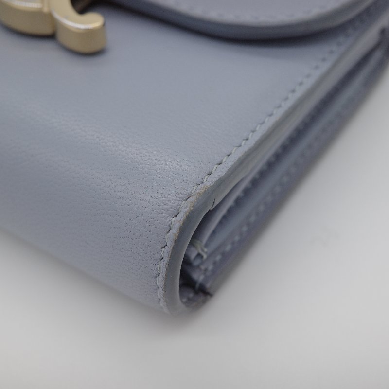 Celine 思琳 Triomphe 經典凱旋門 紫羅藍色 亮面光滑 小牛皮 翻蓋 三折短夾-19