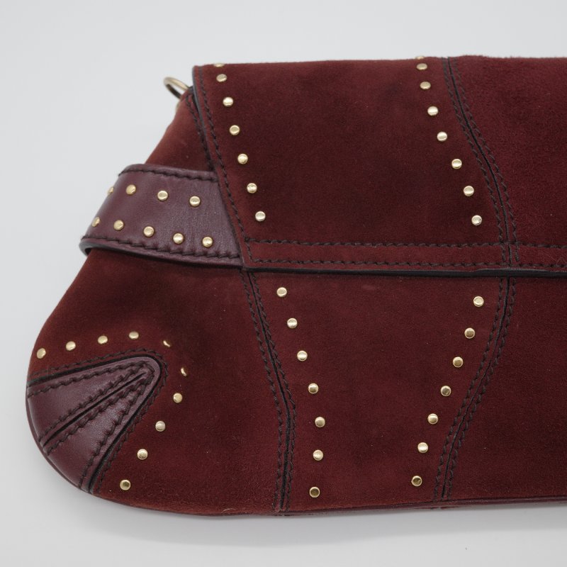 Gucci古馳 Horsebit 1955 馬鞍包 復古棕紅色 麂皮 酒鉚釘 馬銜扣 手拿包 鏈帶包-5