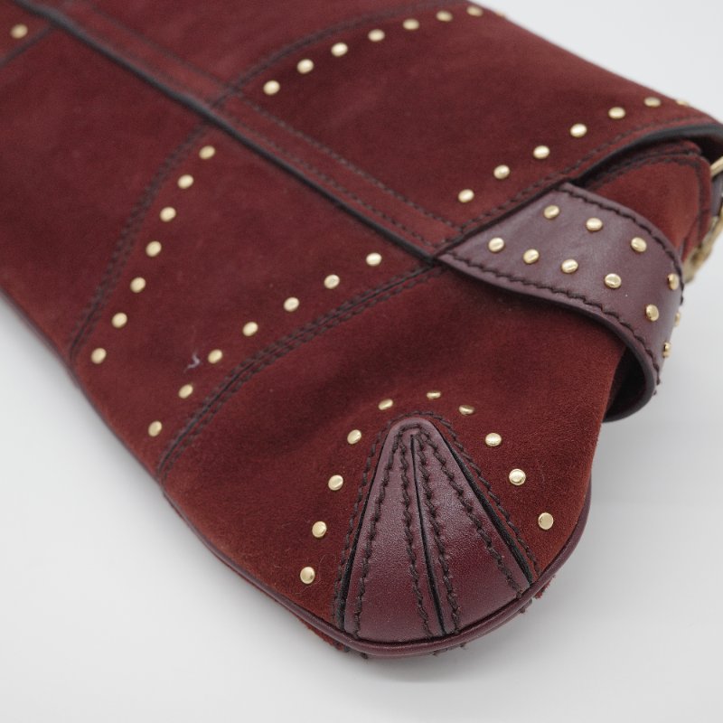 Gucci古馳 Horsebit 1955 馬鞍包 復古棕紅色 麂皮 酒鉚釘 馬銜扣 手拿包 鏈帶包-7