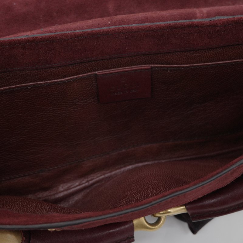 Gucci古馳 Horsebit 1955 馬鞍包 復古棕紅色 麂皮 酒鉚釘 馬銜扣 手拿包 鏈帶包-11