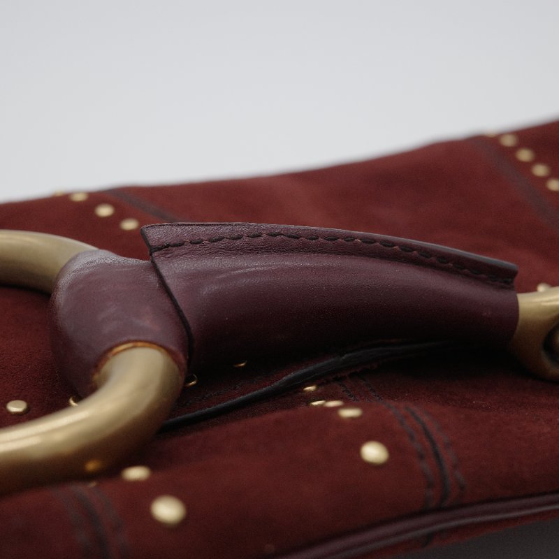 Gucci古馳 Horsebit 1955 馬鞍包 復古棕紅色 麂皮 酒鉚釘 馬銜扣 手拿包 鏈帶包-20