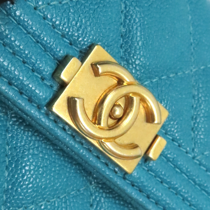 綠色 荔枝紋牛皮 BOY 扣式短夾【CHANEL 香奈兒】-11