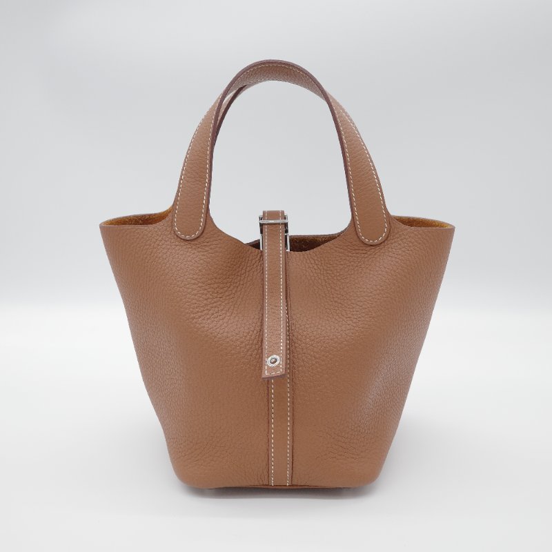 【配件超級全♥️保存品超級新】Hermès 愛馬仕 Picotin 18 金棕色 銀扣 菜籃子18 TC 牛皮 手提包 U 刻-1