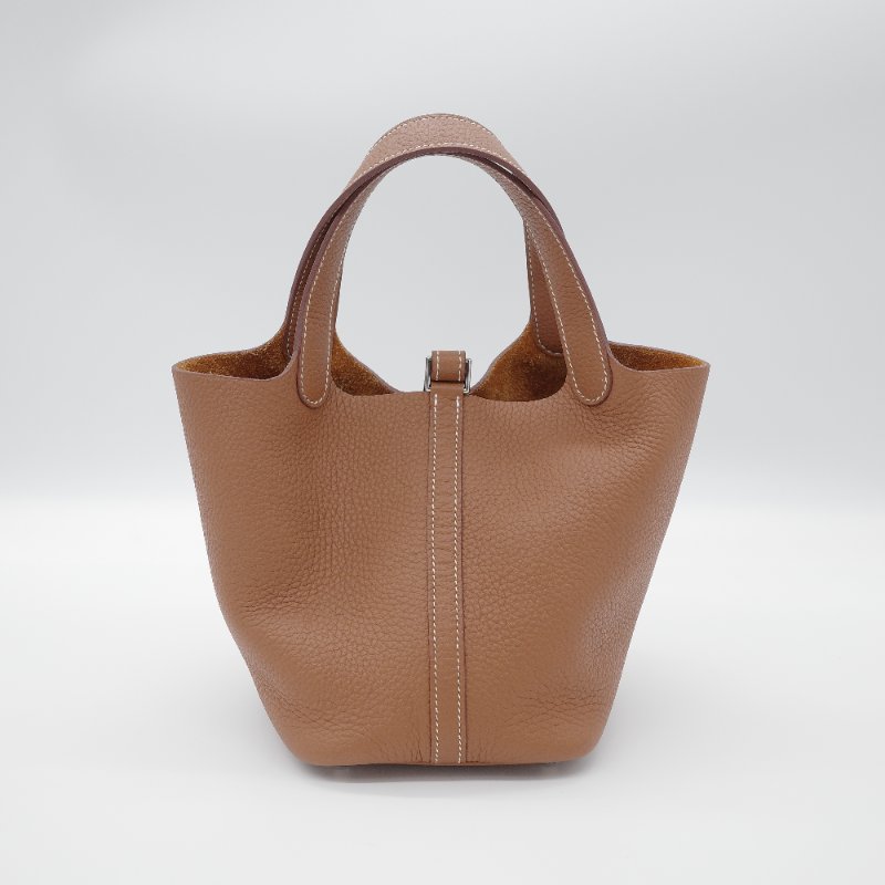 【配件超級全♥️保存品超級新】Hermès 愛馬仕 Picotin 18 金棕色 銀扣 菜籃子18 TC 牛皮 手提包 U 刻-3