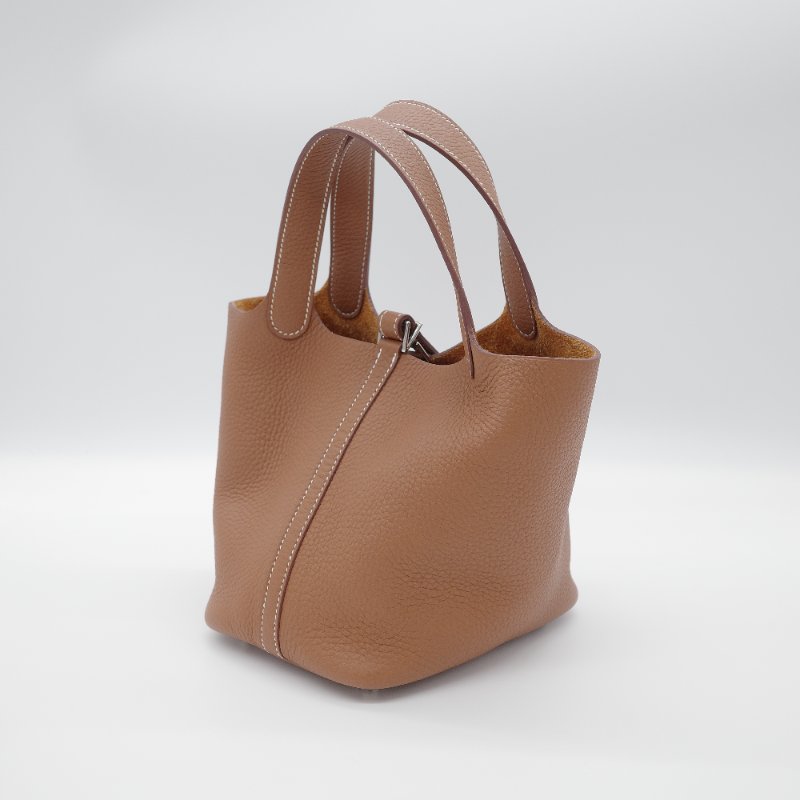 【配件超級全♥️保存品超級新】Hermès 愛馬仕 Picotin 18 金棕色 銀扣 菜籃子18 TC 牛皮 手提包 U 刻-4