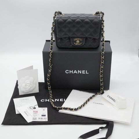 Chanel 香奈兒 CF Mini Square 迷你方胖子 黑色 小羊皮 淺金扣 翻蓋包 斜背包 肩背包