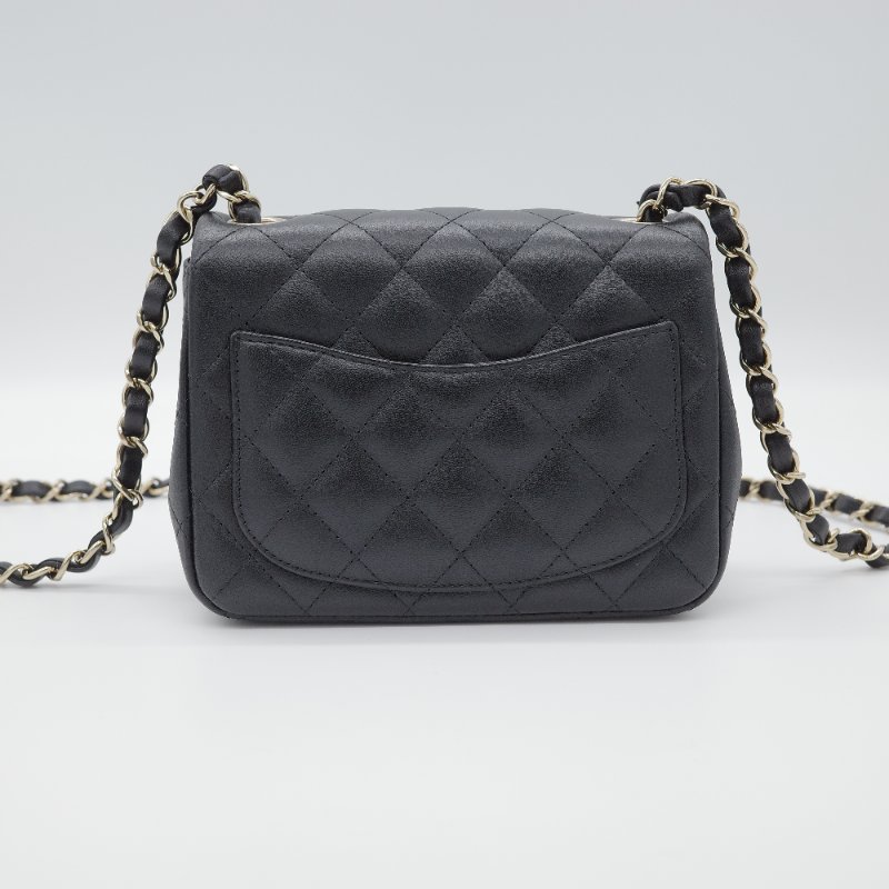 Chanel 香奈兒 CF Mini Square 迷你方胖子 黑色 小羊皮 淺金扣 翻蓋包 斜背包 肩背包-4