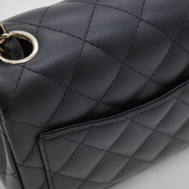 Chanel 香奈兒 CF Mini Square 迷你方胖子 黑色 小羊皮 淺金扣 翻蓋包 斜背包 肩背包-7