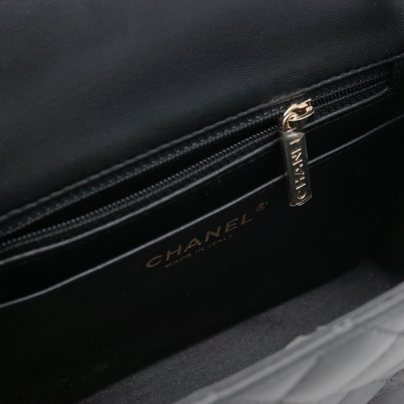 Chanel 香奈兒 CF Mini Square 迷你方胖子 黑色 小羊皮 淺金扣 翻蓋包 斜背包 肩背包-12