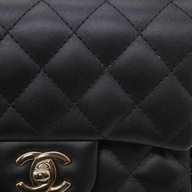 Chanel 香奈兒 CF Mini Square 迷你方胖子 黑色 小羊皮 淺金扣 翻蓋包 斜背包 肩背包-16