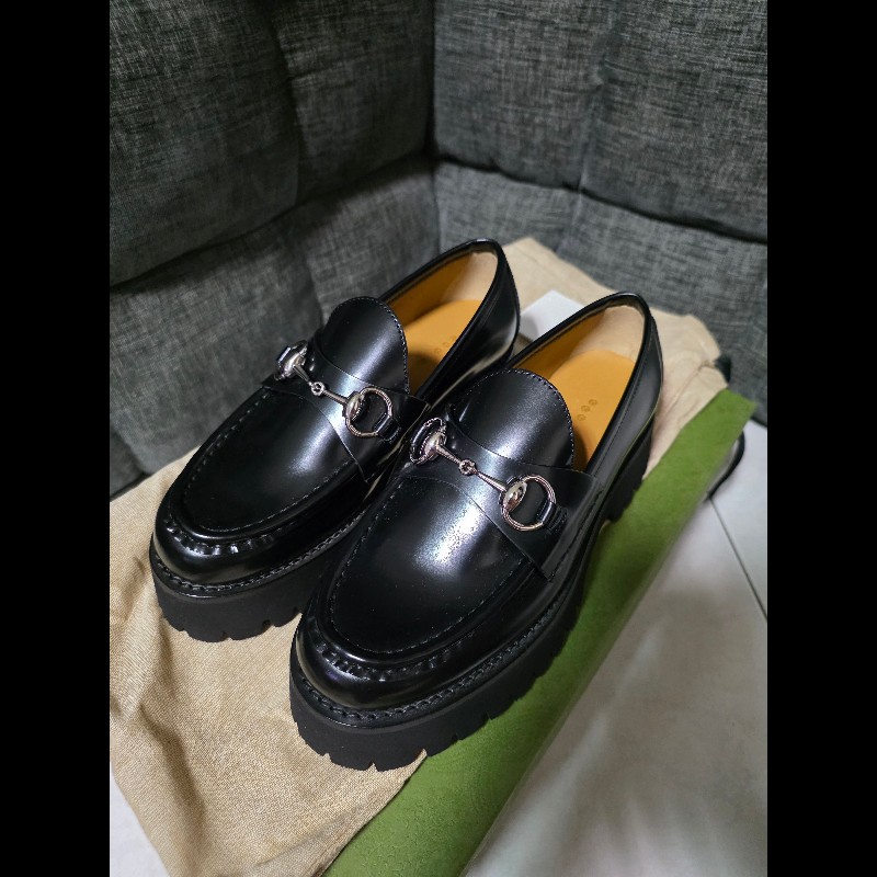 [全新]Gucci 經典馬銜扣厚底樂福鞋 35+-1